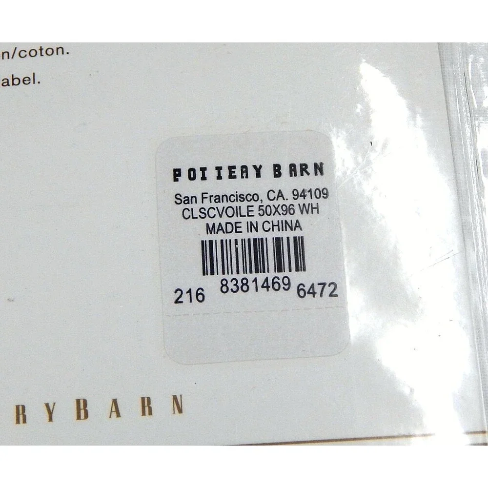 Pottery Barn Foundations Classic Voile Drape Pole Top 50 x 96 White Set/2
